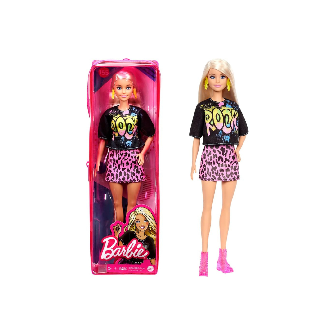 Barbie Fashionistas GRB47 Dress-Up Doll, Black T-Shirt, Special Storage Case Included