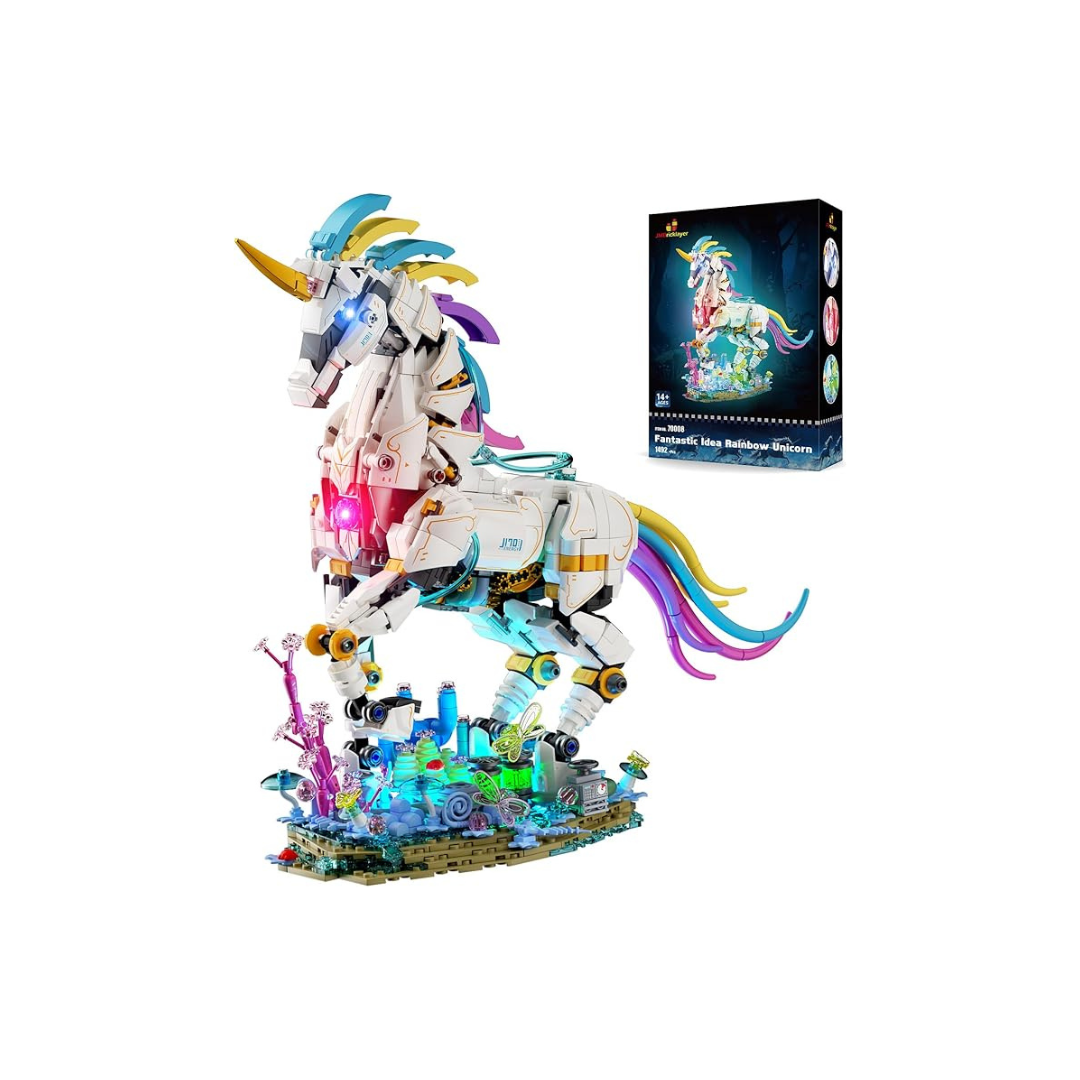 JMBricklayer Unicorn Building Set for Adults with Lights 70008 Myth Art Creator Animal Display Ideas Magical Rainbow Unicorn Home Decoration Building Toys Christmas Birthday Gift for Ages 14+ (1492