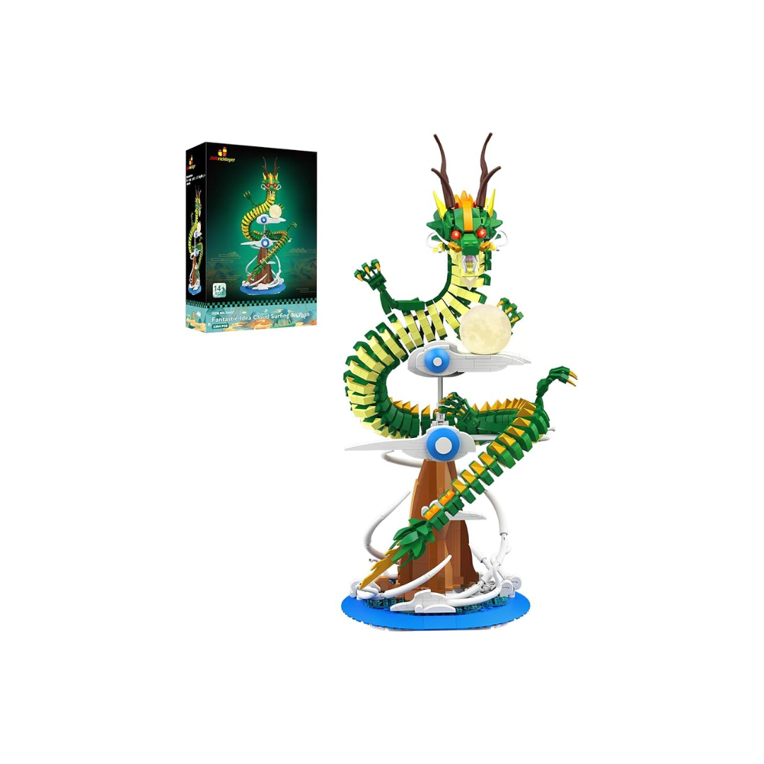 JMBricklayer Dragon Building Blocks Set with Lights 70007, Building Toys for Adults, Cool Animals Dragon Models, Dragon Building Blocks Building Toys, Home Office Decor, Birthday Christmas Gift Boys