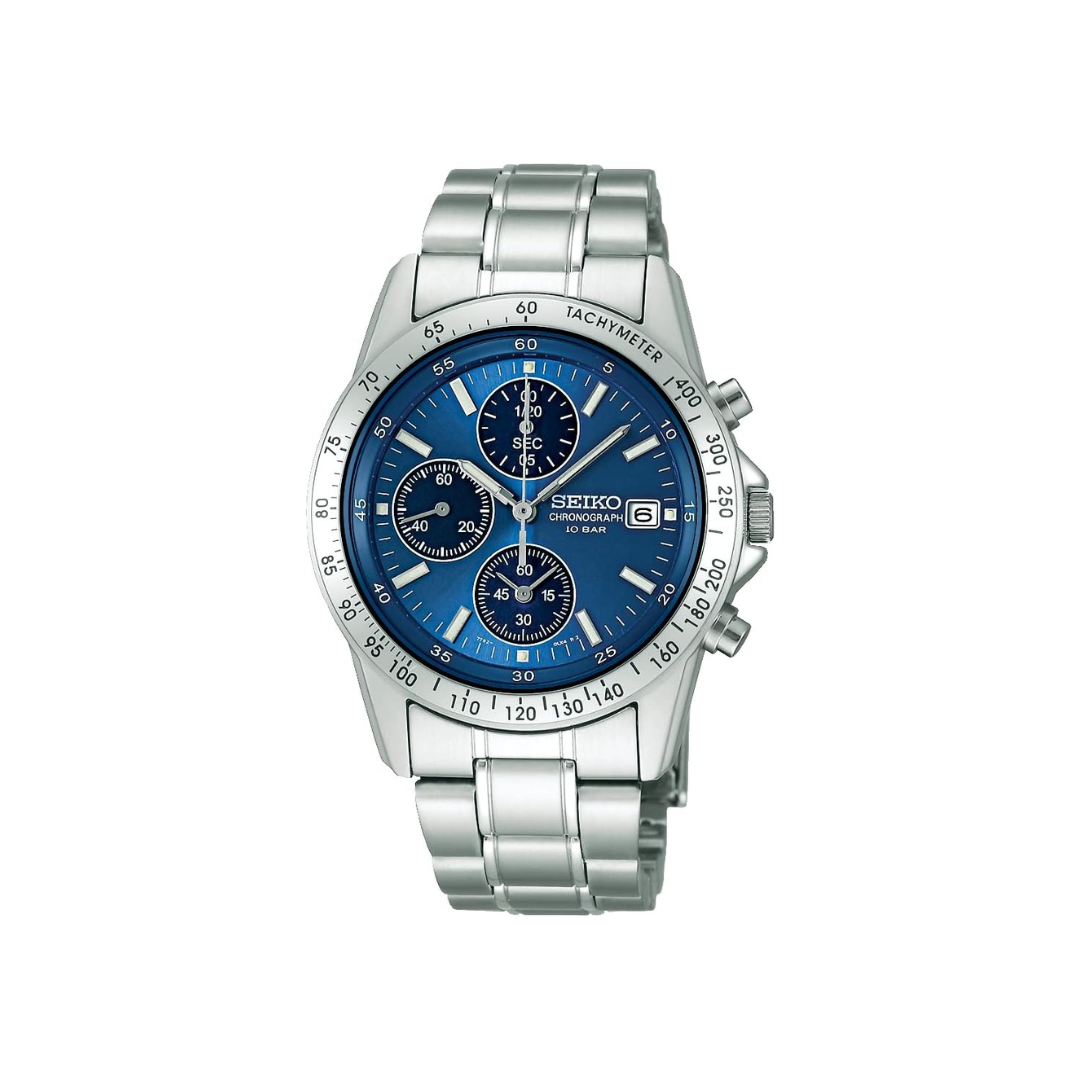 Seiko Men's Quartz Chronograph Watch, silver/blue