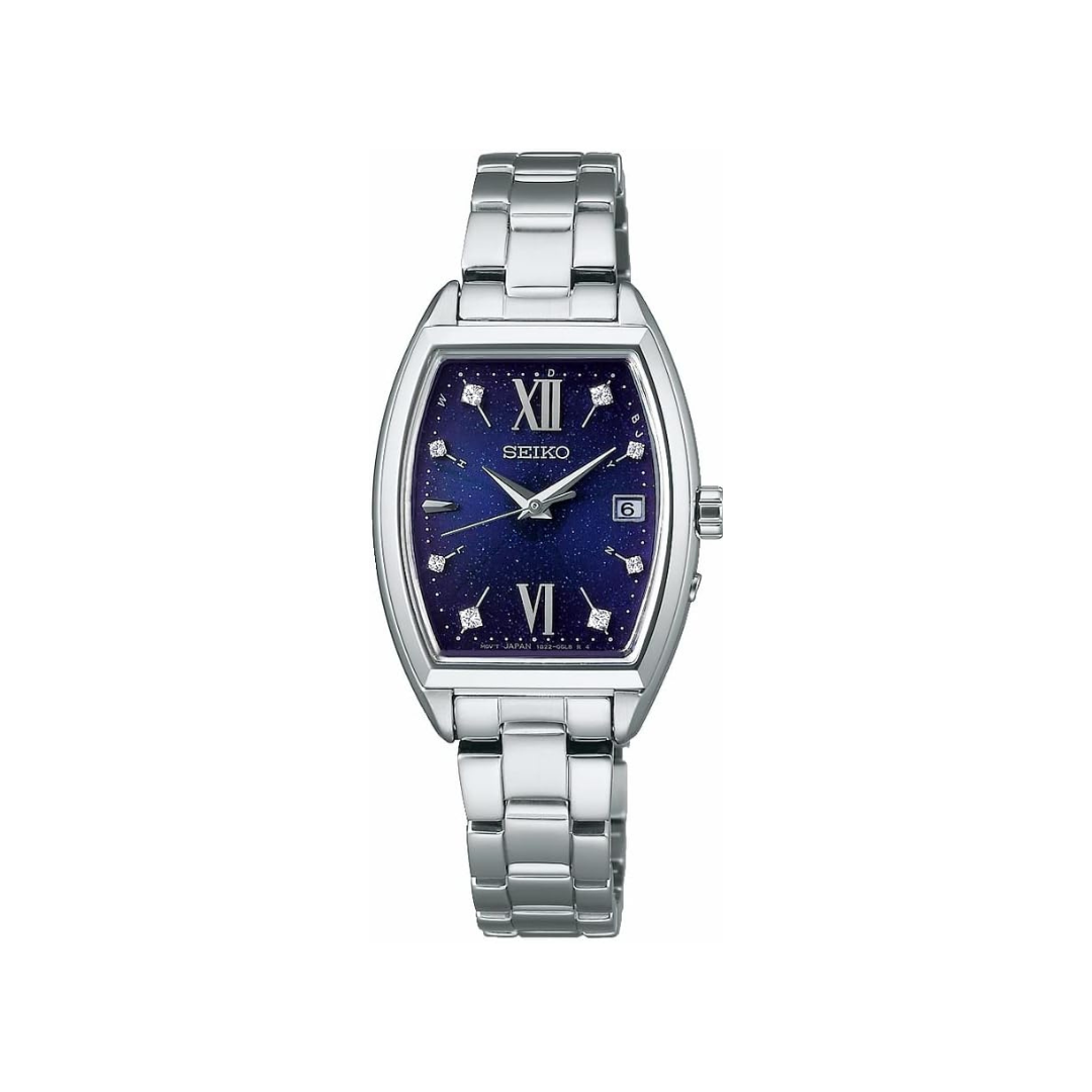 Seiko Series Women's Wristwatch, Tonneau Type, Solar Radio Wave, Case: Silver, Dial: Navy, Case Shape: Tonneau (barrel type)