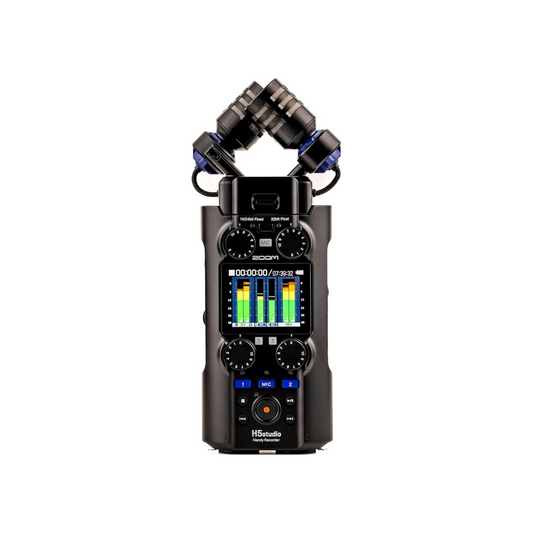 ZOOM Zoom H5studio Handy Recorder, Linear PCM/IC Recorder, Black, 32-bit Float, 0.7 inch (19.4 mm) Large Diameter XY Stereo Microphone, 4 Channel Input, Supports Up to 6 Tracks Simultaneous Recording
