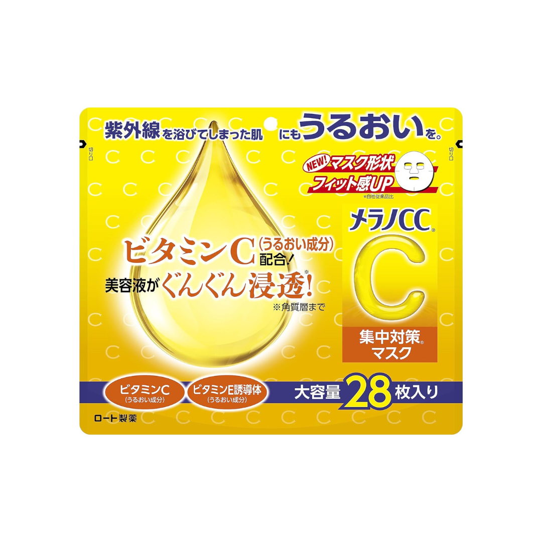 Melano CC Concentration Mask, Sheet Mask, Large Capacity, 28 Pieces (Contains Vitamin C, Vitamin E Derivatives, Serum Ingredients, Highly Moisturizing)