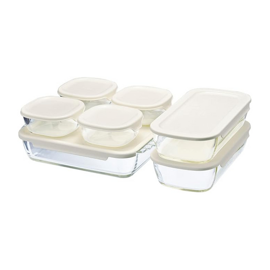 HARIO HKOZ-8002-OW Stacking Heat-Resistant Glass Containers, Square, Set of 4, Full Liquid Capacity 8.5 fl oz (250 ml) / 30.4 fl oz (900 ml) / 67.6 fl oz (2,000 ml), Lid and Microwave Oven, Made in