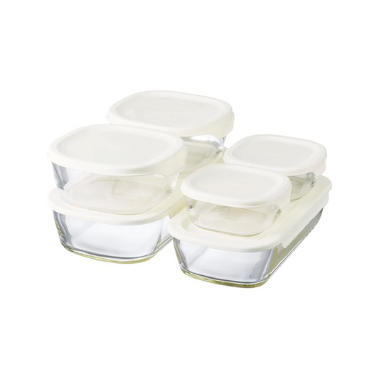 HARIO KSTL-5004-OW Stacking Heat Resistant Glass Containers, Set of 6, Made in Japan