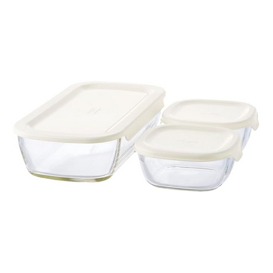 HARIO KSTL-S-2508-OW Stacking Heat Resistant Glass Containers, S, Set of 3,