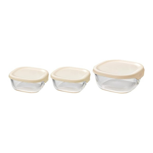 HARIO KST-2012-OW Heat Resistant Glass Storage Containesr, Made in Japan, White, 3 Pieces