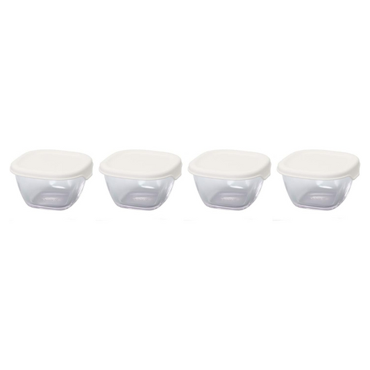HARIO MKK-2012-OW Heat Resistant Glass Storage Container, White, 3.7 fl oz (110 ml), Made in Japan, Oven, Microwave, Dishwasher Safe, Tableware, Convenient Storage, Pack of 4
