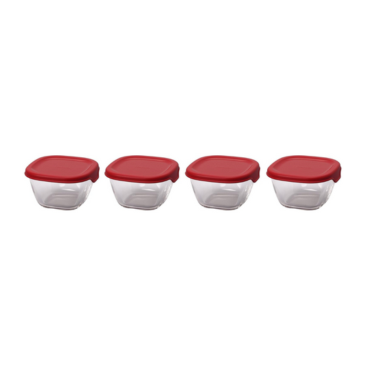 HARIO MKK-2012-R Heat Resistant Glass Storage Container, Red, 3.7 fl oz (110 ml), Made in Japan, Oven, Microwave, Dishwasher Safe, Tableware, Convenient Storage, Pack of 4