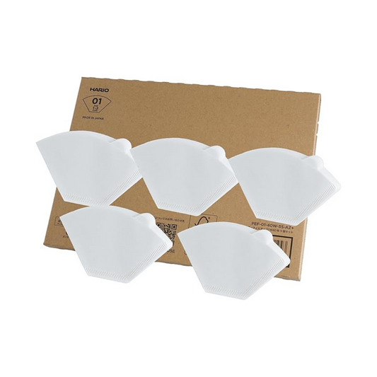 HARIO Trapezoidal Coffee Filters, 1 to 2 Cups, 200 Sheets Set of 40 Sheets x 5, Made in Japan, FSC Certified Paper, 01 W, White PEF-01-40W-5S-AZ+