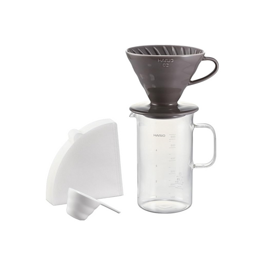 HARIO BVD-3012-GR Crafts Science Beaker Server & Coffee Dripper Set, Practical Capacity, 20.3 fl oz (600 ml), For 1 to 4 Cups, Made in Japan, Gray