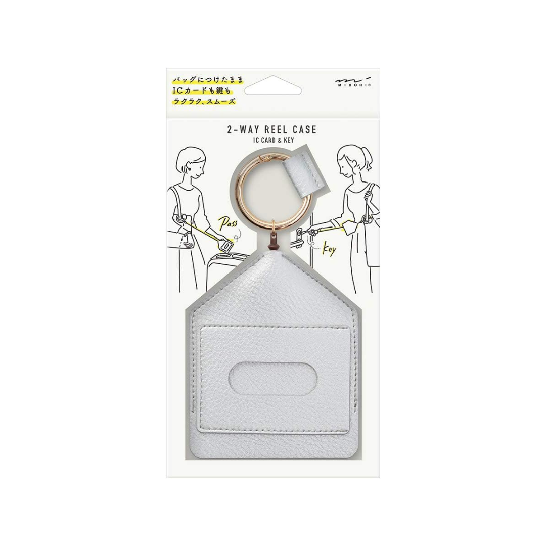 Midori 57463006 Pass Case, Key & Pass Case, 2-Way Reel Included, Silver