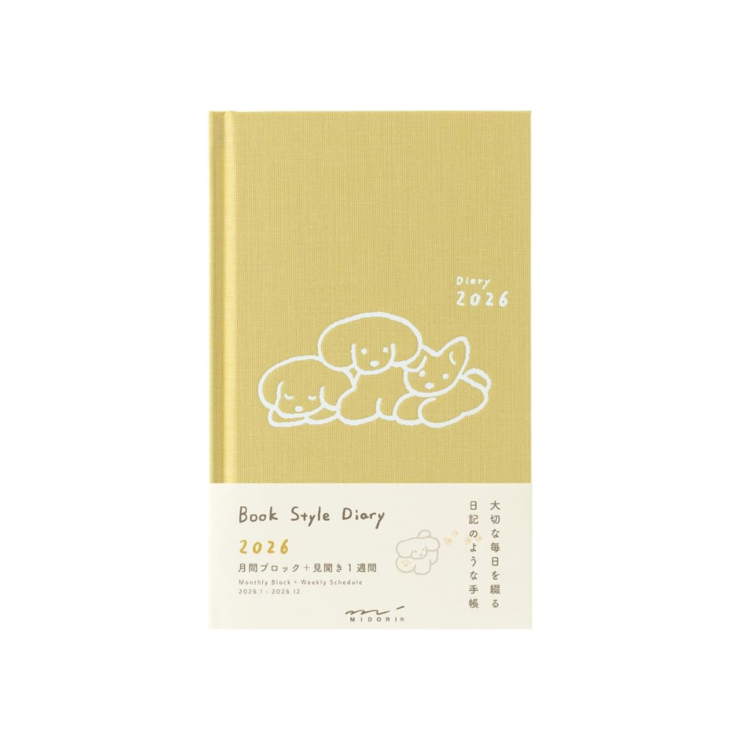 Midori 22379006 Book-style Diary, 2026, B6 Variation, Weekly Dog Pattern, Yellow (Begins January 2026)