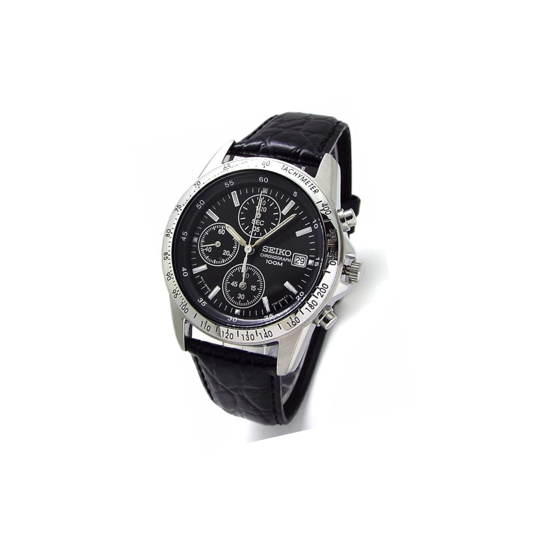 Seiko SND367P1 Chronograph Wristwatch, Genuine Leather Strap Set, Domestic Genuine Distribution, Black, 1 piece