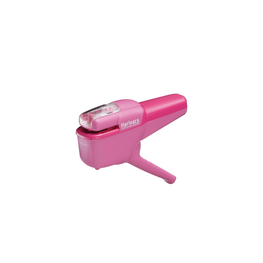 Kokuyo Harinacs Staple-Less Stapler, 10-Sheet Capacity, Safety Pink