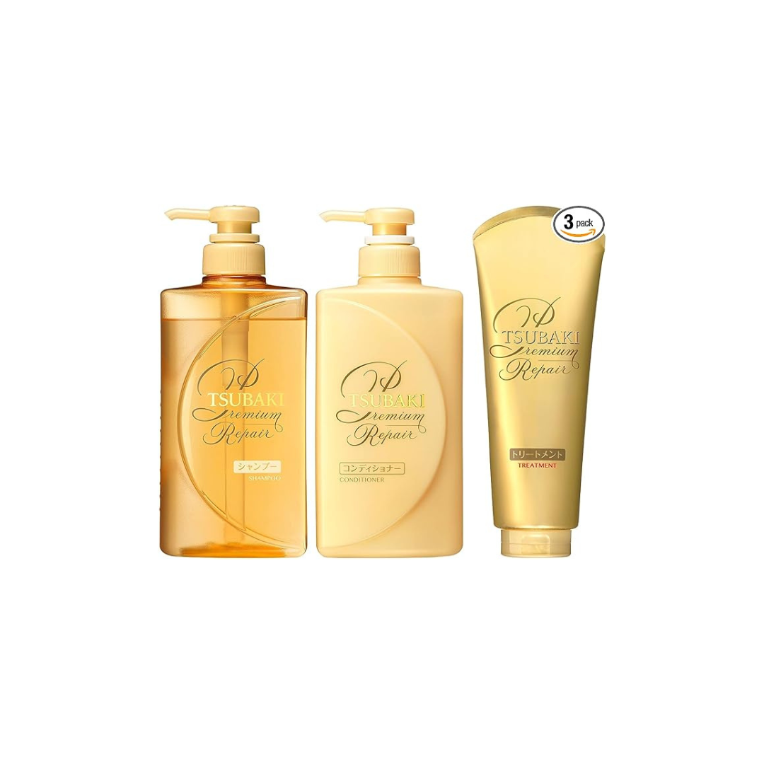 TSUBAKI Premium Repair Gloss Hair Feeling Set (Shampoo 16.3 fl oz (490 ml), Conditioner 17.3 fl oz (490 ml), Treatment, 6.3 oz (180 g)