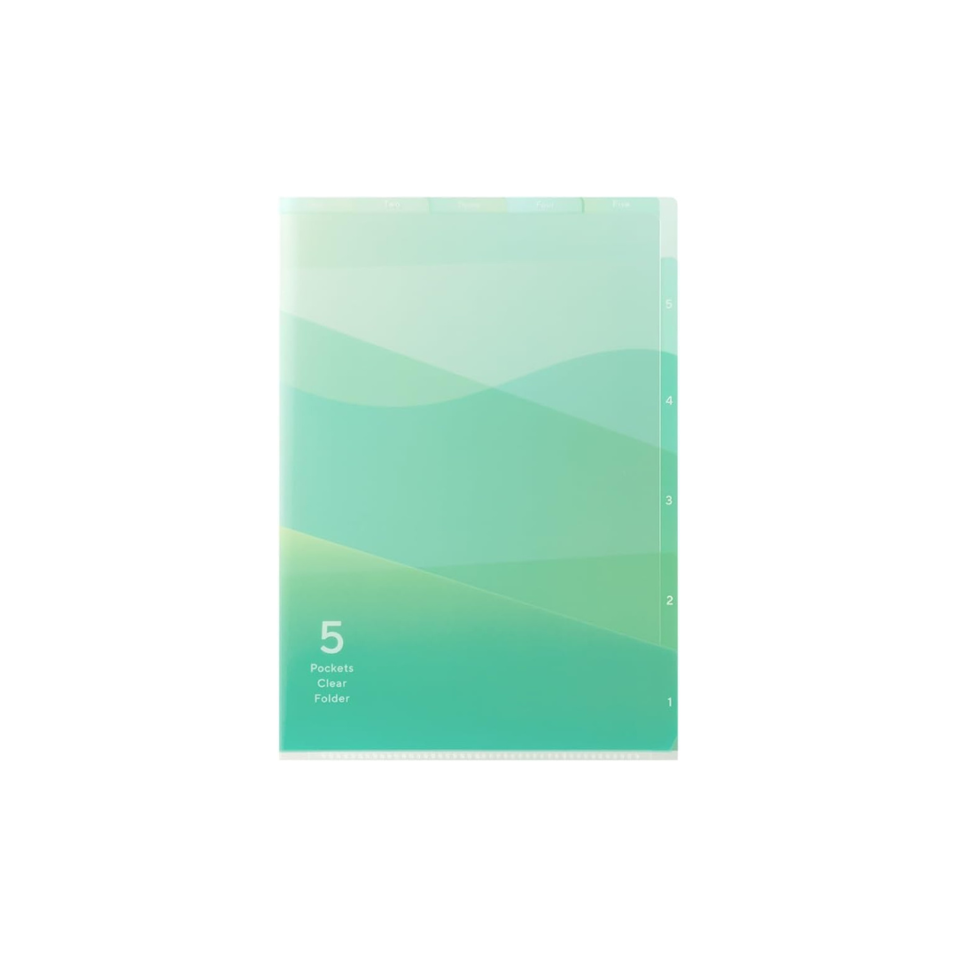 Midori 35577006 Clear File 5 Pocket Clear Holder, A4, Gradient Pattern, Green