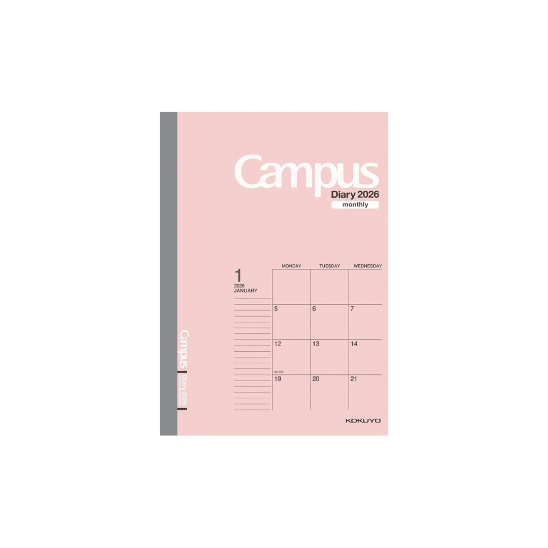 Kokuyo 2026 Campus Diary Monthly Block Standard, A5 Pink, Ni-CMP-A5-26, Starts from December 2025
