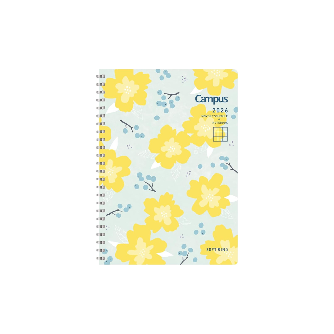 Kokuyo 2026 Campus Soft Ring Diary Monthly Block B6 Flower Pattern NI-SMNL1-B6-26 Starts from December 2025