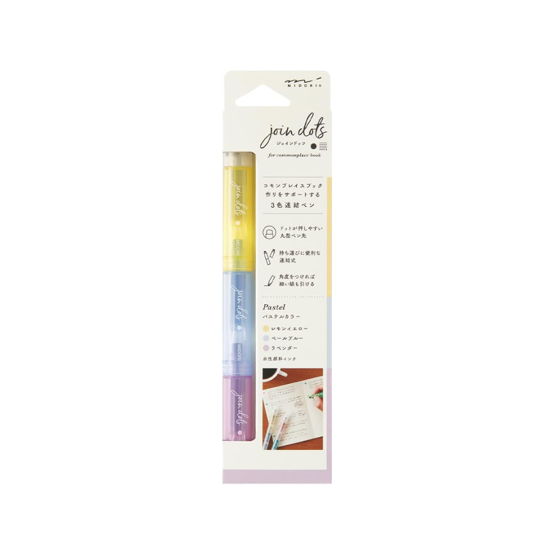 Midori Joint Dots 38136006 Rollerball Pen, 3-Color Connection, Pastel