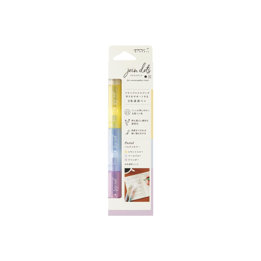 Midori Joint Dots 38136006 Rollerball Pen, 3-Color Connection, Pastel