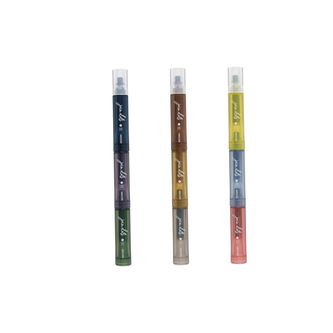 Midori Joint Dots 38142006 Rollerball Pen, 3-Color Connection, Pack of 3, Grayish Tone