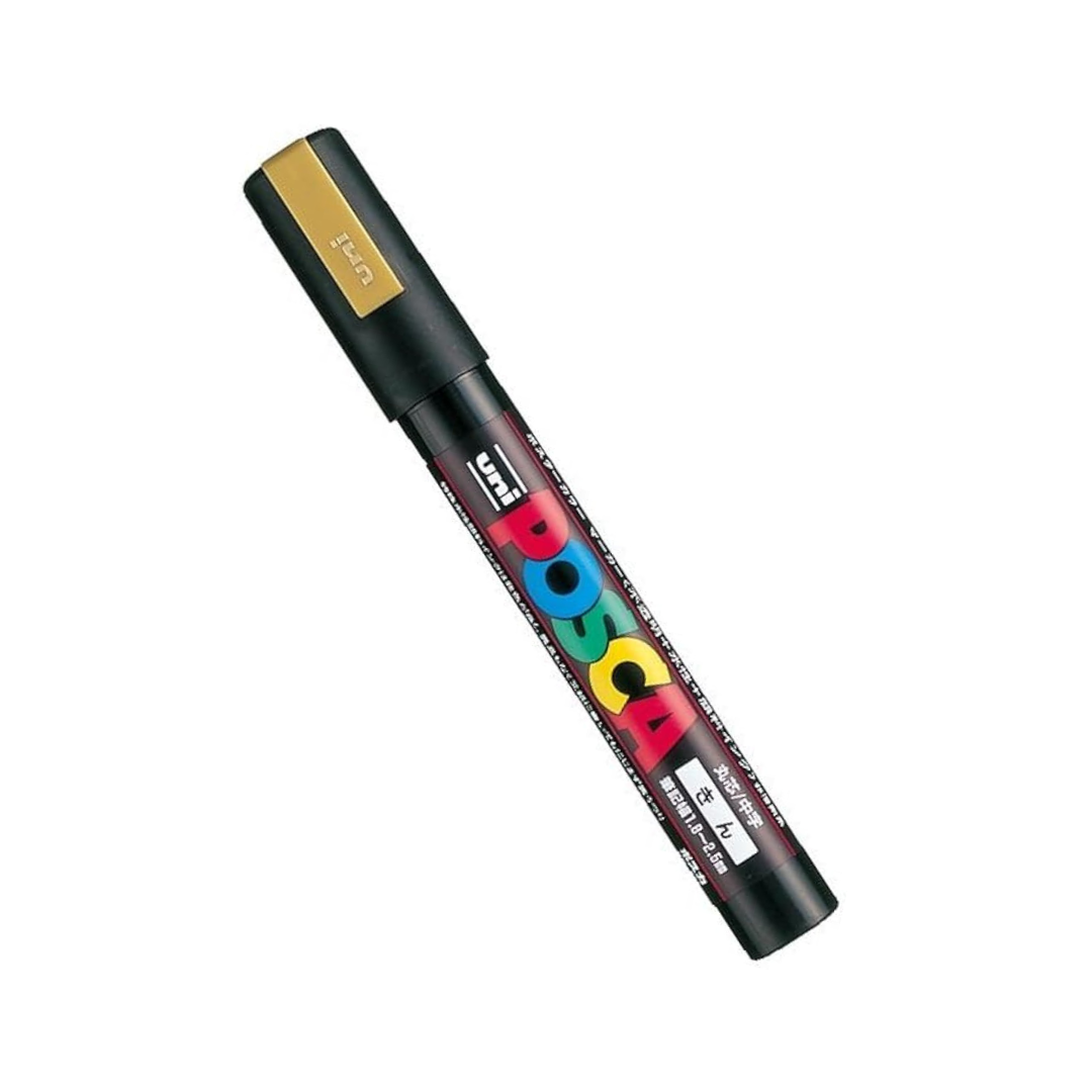 Mitsubishi Pencil PC5M.25 Posca, Medium Point, Round Point, Gold |set of 2