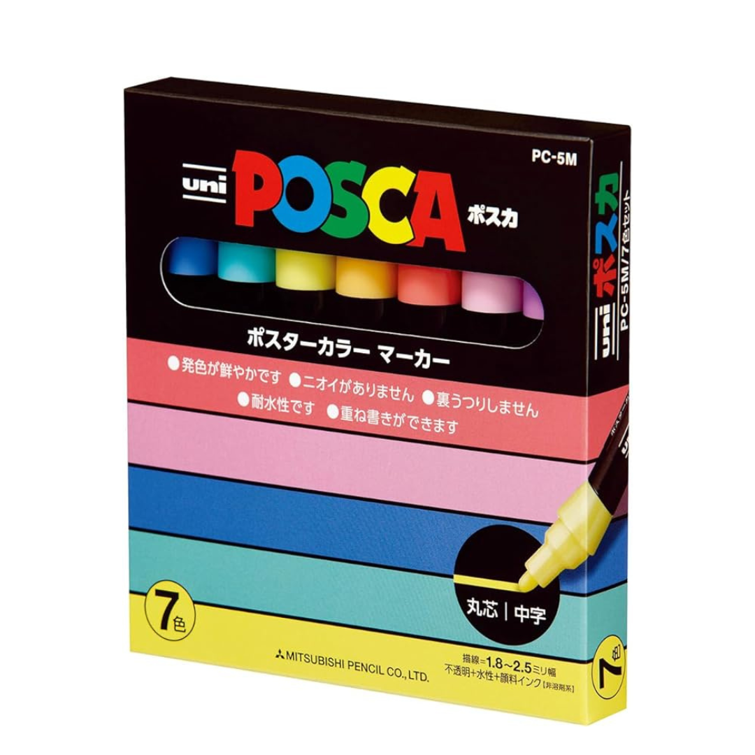 Uni Mitsubishi Pencil Water-based Pen Posca Medium Round Tip 7 Colors PC5M7C