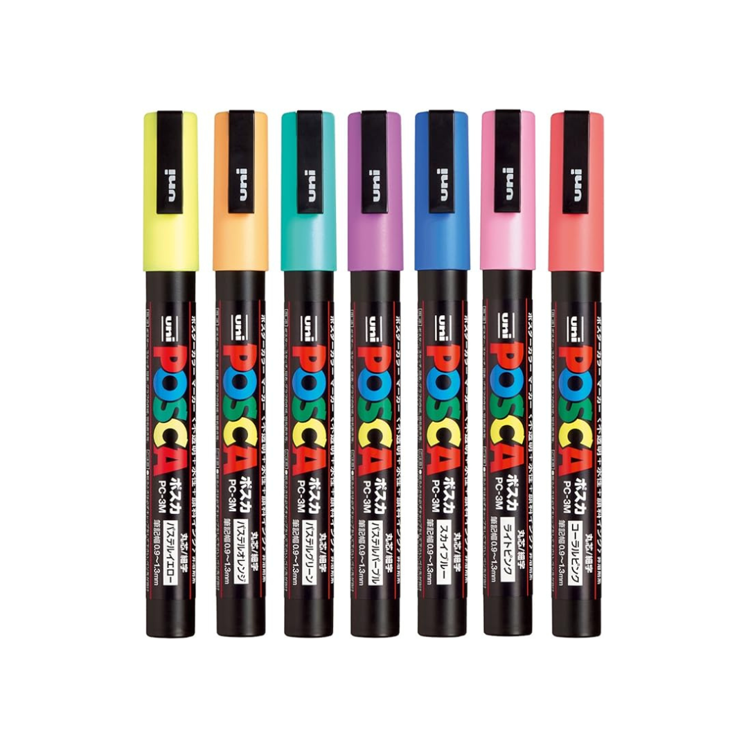 UNI Mitsubishi Pencil Water-based Pen Posca Fine Point Round Tip 7 Colors PC3M7C