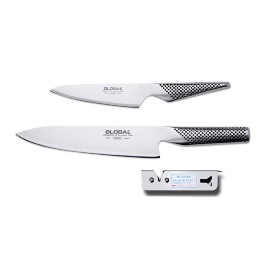 Global B 3-Piece Set (G-2 Gyuto GS-3 Bae Tinaifu Speed Knife Sharpener)