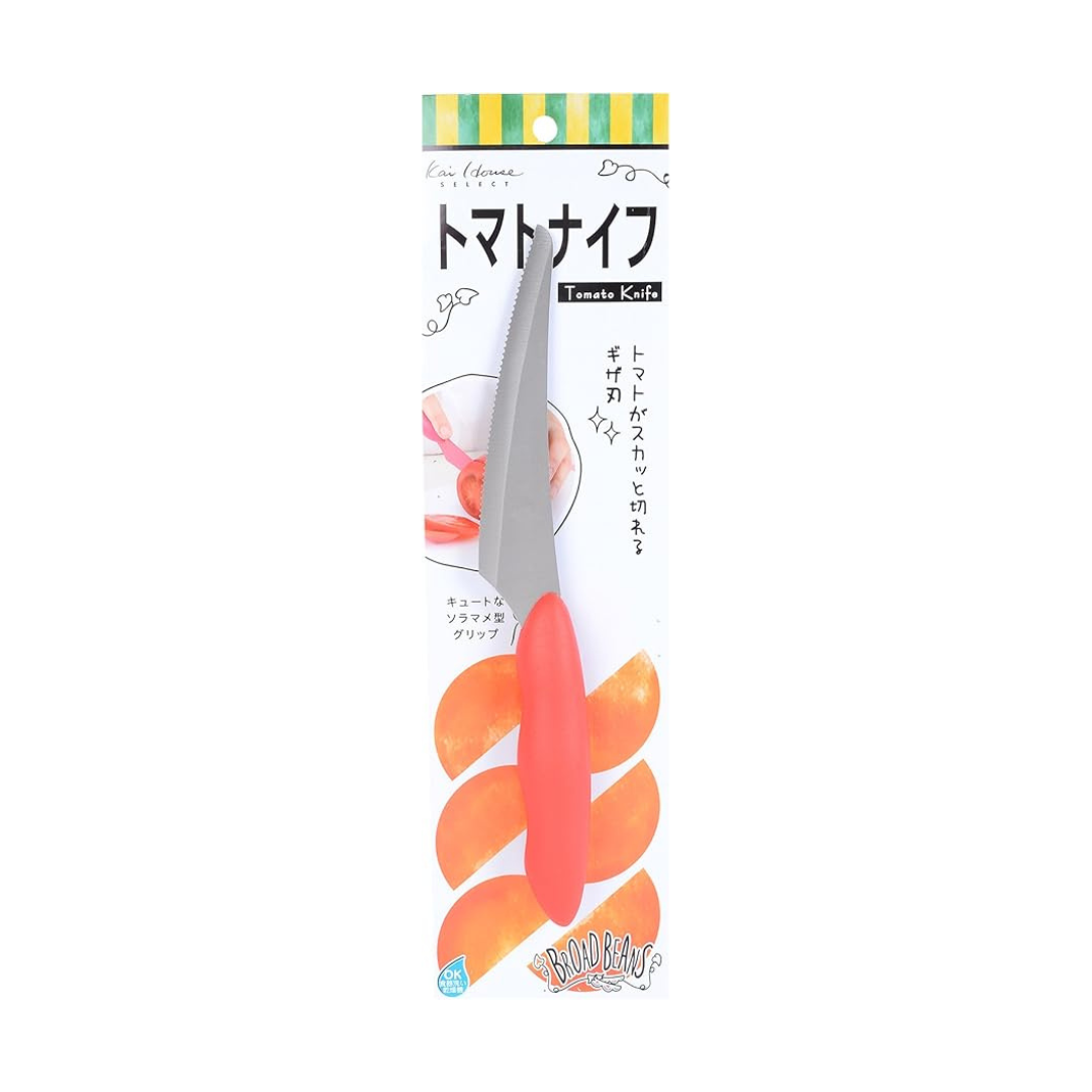 Kai Corporation Broad Beans DH-2613 Knife, Easy Cut Tomato Knife, Red