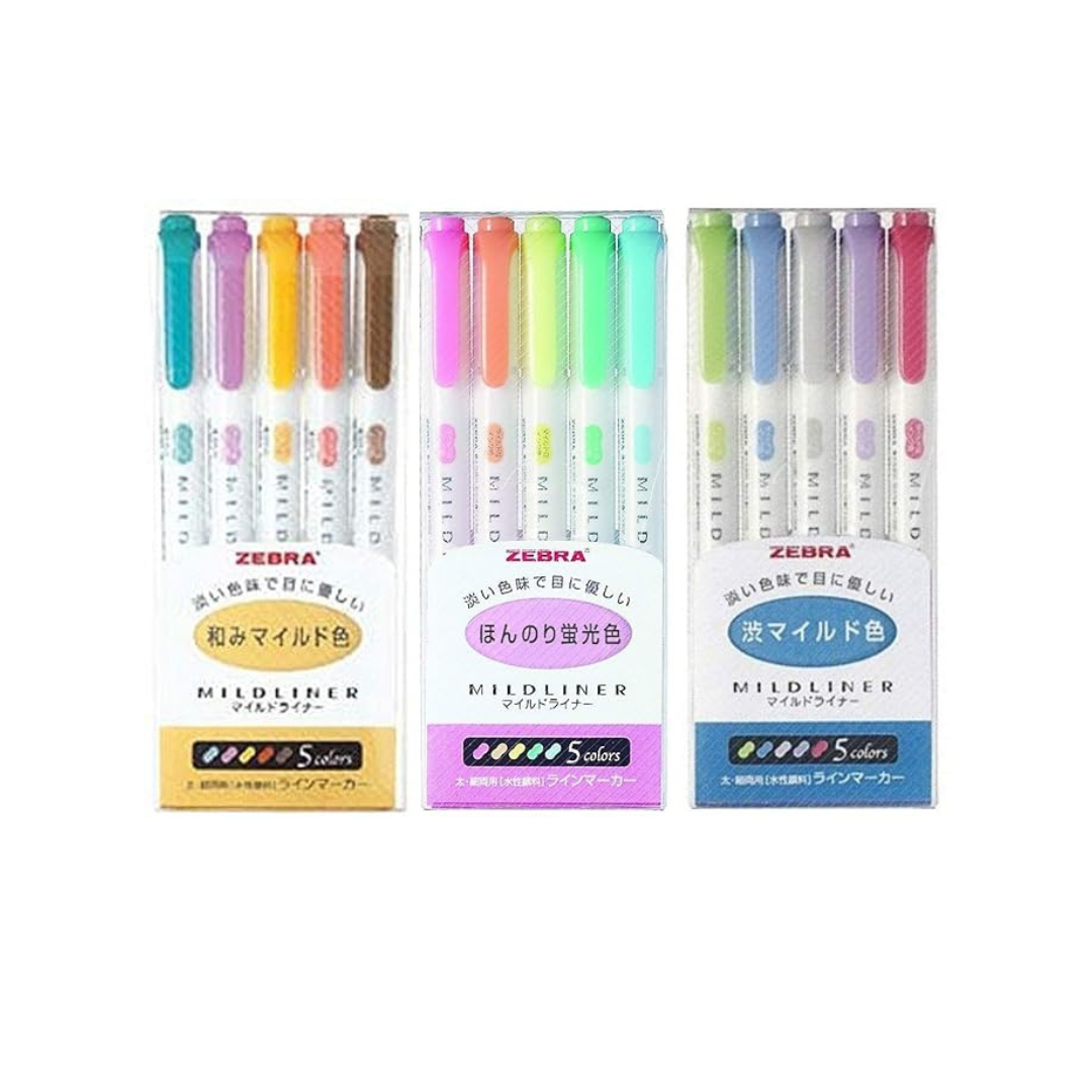 Zebra Mildliner Soft Color Double-Sided Highlighter Pens Deep,Warm&Cool (3 Pack Sale),Multi-coloured