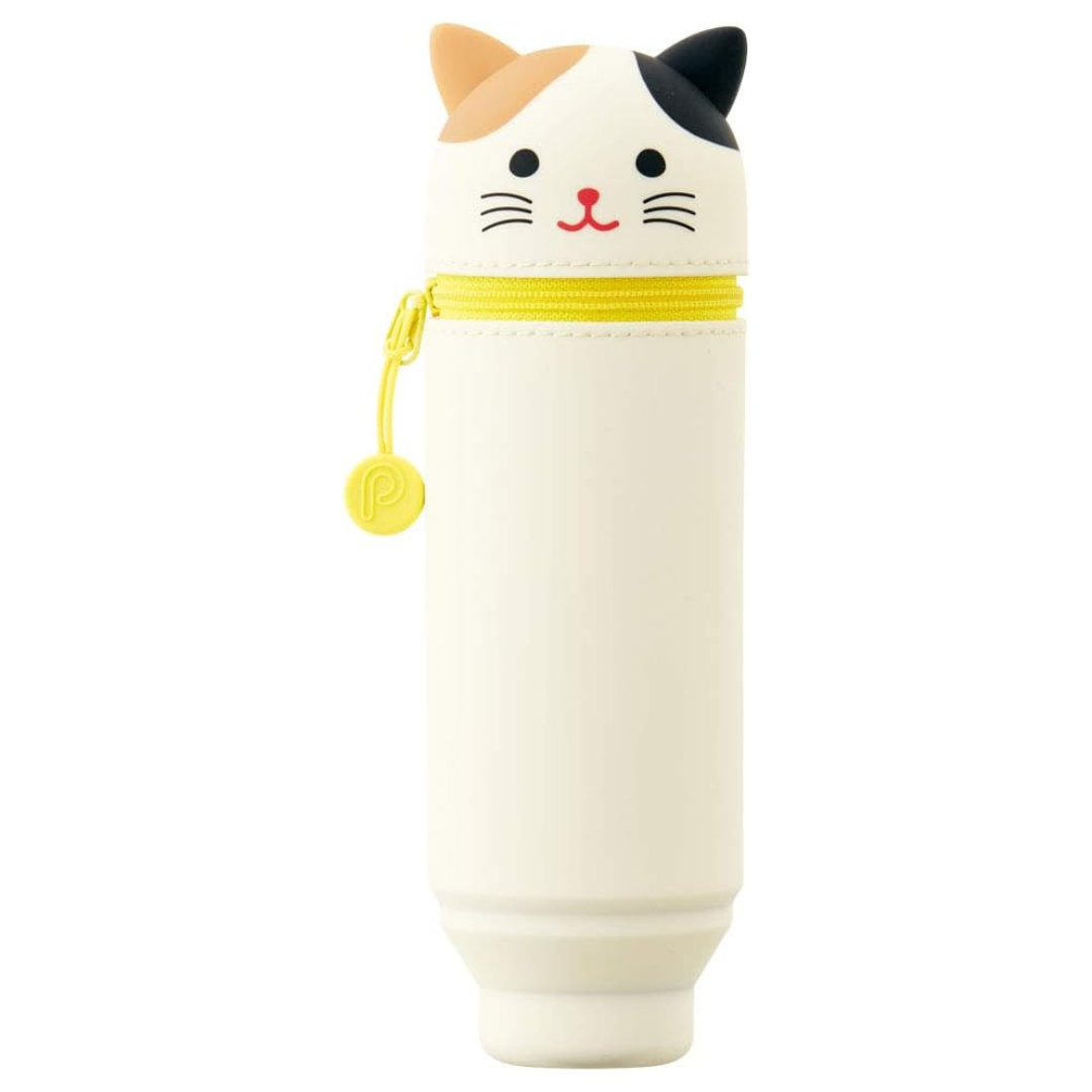 Lihit Lab PuniLabo Stand Pen Case (Pen Holder), 2. 4" x 7. 8", Creamy Cat - A-7712-7