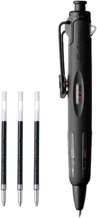Tombow Pencil, Pressurized Oil-Based Ballpoint Pen, 0.03 inch (0.7 mm), Air Press, Full Black, BC-AP12+, 3 Black Refills, BR-SF33