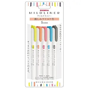 Zebra Mildliner WKT7-5C-YC Highlighter, Gentle Mild, Set of 5 Colors, Multicolor