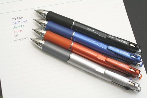 Zebra Clip-On 1000, 4 Color 0.7 mm Ballpoint Multi Pen 0.5 mm Pencil, Silver Body (B4SA2-S)