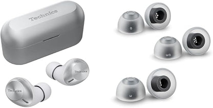Panasonic Technics EAH-AZ40M2-S Wireless Earphones Silver + AZLA SednaEarfit max ASMR Standard (1 Pair of Eartips S/MS/M Size Each)