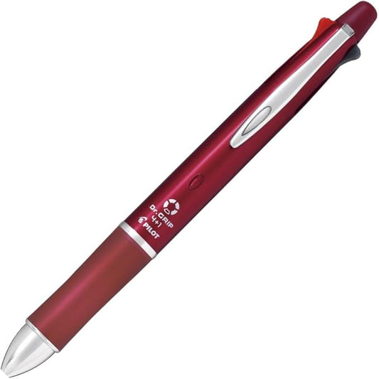 Pilot Dr. Grip 4+1 0.03 inch (0.7 mm) 4 Color Ballpoint Pen + 0.02 inch (0.5 mm) Mechanical Pencil, Bordeaux Axis, Body Size: 5.8 x 0.5 inches (148 x 14.1 mm), Slide Lever Type, 1.0 oz (26.3 g)