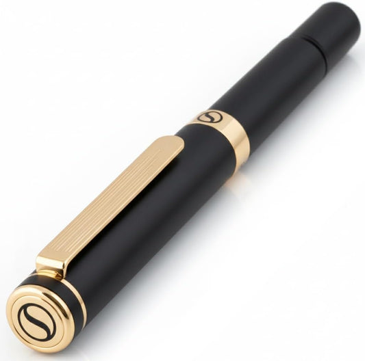 Scriveiner Black Rollerball EDC Luxury Pen, Stunning Pocket Pen with 24K Gold Finish, Cool Writing Pen, Best Pen Gift for Men, Women, German Schmidt Refill, Nice Present, Fancy Office Designer Pen Set
