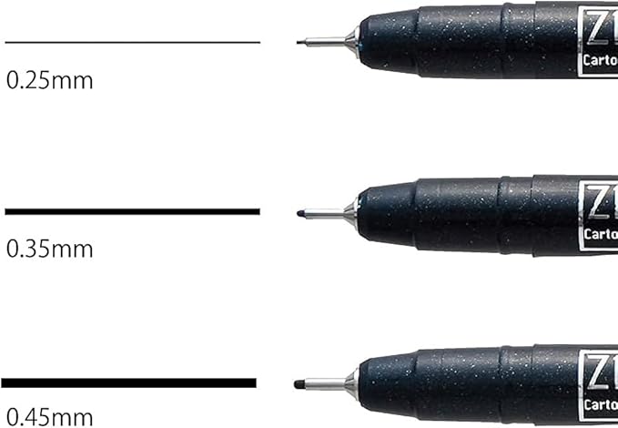 Kuretake ZIG CARTOONIST MANGAKA Black 3 Sets 0.25mm 0.45mm 0.65mm Art Illustration Lettering Graphic Designer Urban Artist Paper Craft AP Certified