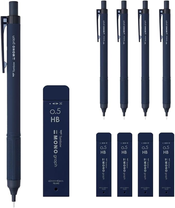 Tombow PCB-321CAZ Mechanical Pencil Set (0.5 mm Mechanical Pencil, Mono Sharp Lead, Eraser Refill), Monograph Light, Gray Blue