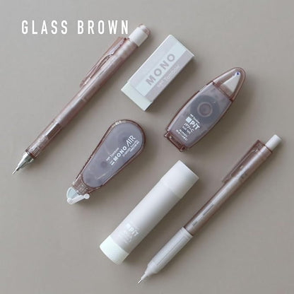TOMBOWPCC-644BAZ MONO x PiT Stationery Set, Pastel Glass, Brown, 6 Piece Set (Mechanical Pencil 0.02 inch (0.5 mm) x 2 Pieces, Eraser, Glue Stick, Correction Tape, Tape Glue,
