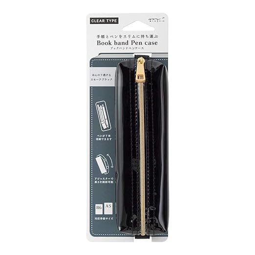 Midori Pen Case Book Band Pen Case for B6 to A5 Transparent Black 41470006