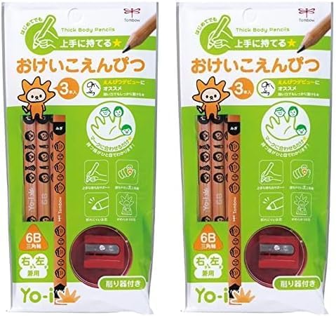Tombow Pencils (First Triangle Pencils) for Toddlers (Thick Pencils for Easy Grip) with Finger Rest Marker Sharpener 6B Yo-i MY-PBE-6B (x2)