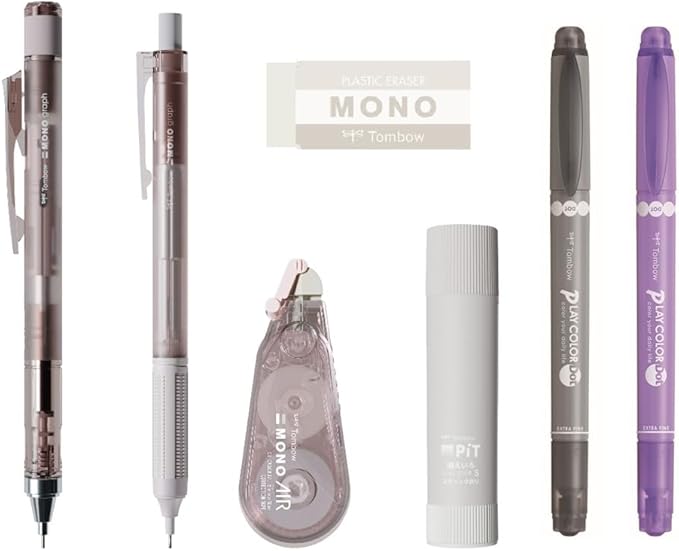TOMBOW Pencil MONO x PiT Stationery Set, Pastel Glass, Purple, 7-Piece Set (Mechanical Pencil 0.5mm x 2, Eraser, Glue Stick, Correction Tape, Color Pen x 2) PCC-741EAZ