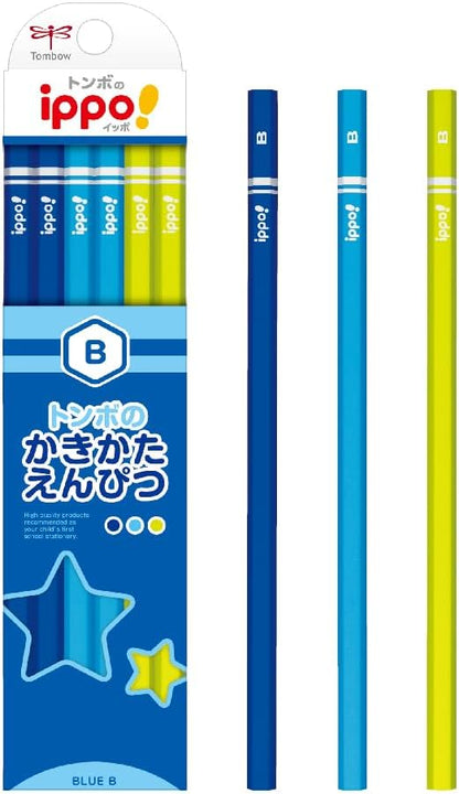 TOMBOW Pencil Ippo KB-KPM04-B Kakikata Pencil B, Plain Blue