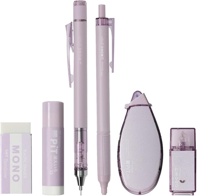TOMBOW PCC-643AAZ MONO PIT Stationery Set, 6 Pieces, Ash Color, Taupe Mechanical Pencil, 0.3mm Set