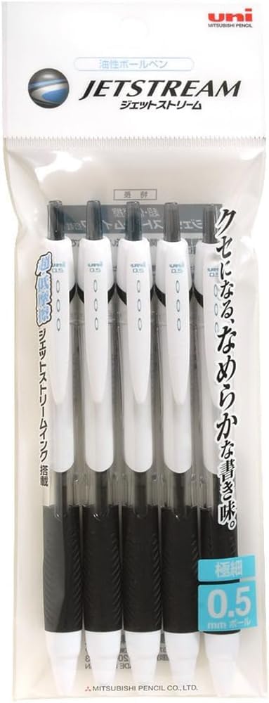 Uni Mitsubishi Pencil Oil Based Ballpoint Pen, Jet Stream, 5 Pens 0.5, Black, Easy to Write, SXN150055P.24