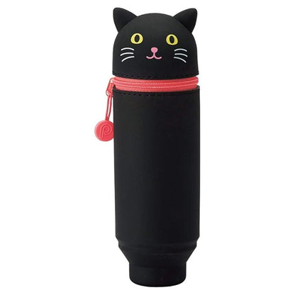 Lihit Lab Puni Labo Stand Pen Case, Cute Animal Design, Silicone Pencil Case, (Black Cat) (A-7712)