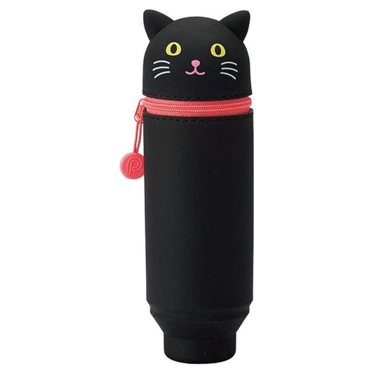 Lihit Lab Puni Labo Stand Pen Case, Cute Animal Design, Silicone Pencil Case, (Black Cat) (A-7712)
